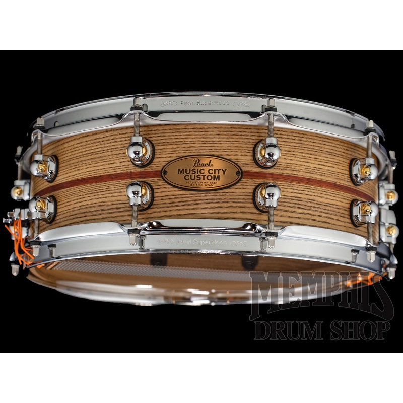 Pearl 14x5 Music City Custom One Of A Kind Solid Ash Snare Drum with Bloodwood Inlay