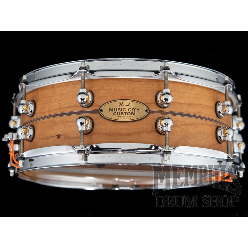 Pearl 14x5 Music City Custom Solid Cherry Snare Drum with Kingwood Center Inlay