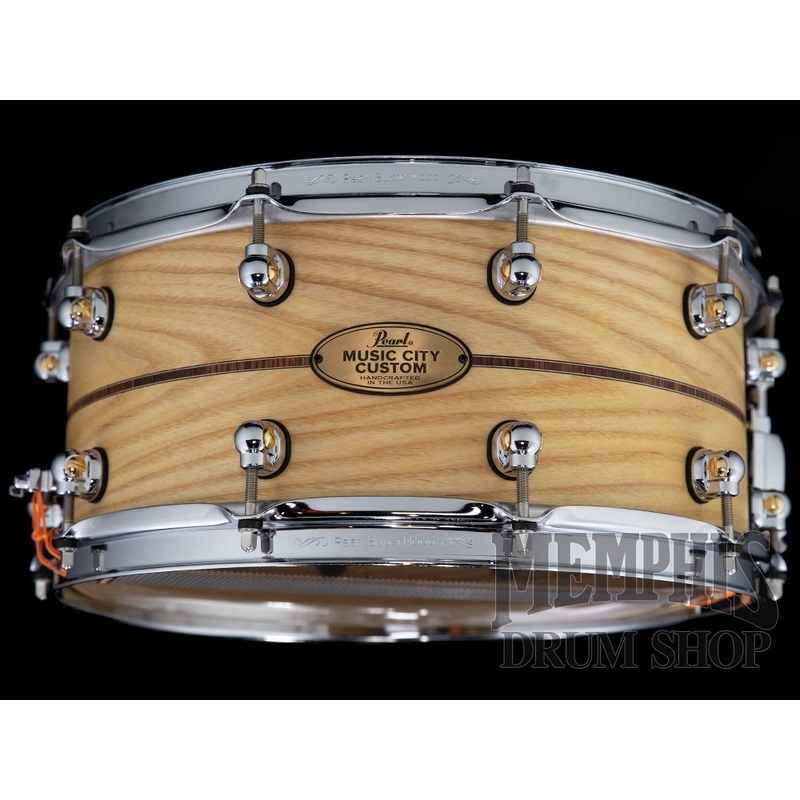 Pearl 14x6.5 Music City Custom Solid Ash Snare Drum with Kingwood Center Inlay