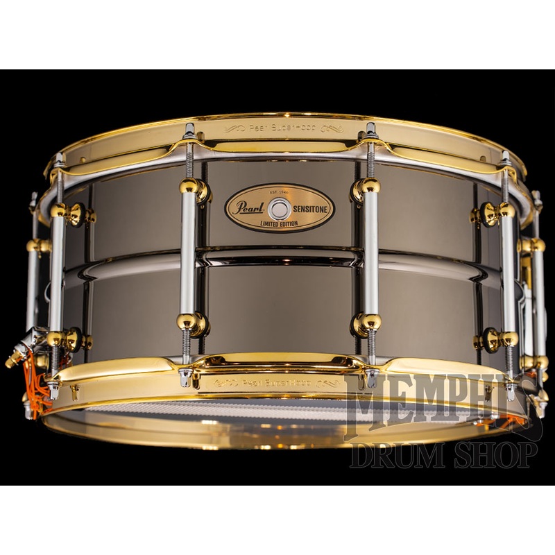 Pearl 14x6.5 Sensitone Limited Edition Black Nickel Over Brass Snare Drum with Gold Hardware