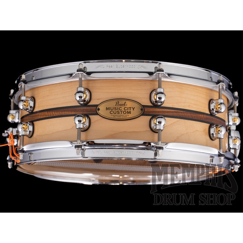Pearl 14x5 Music City Custom One Of A Kind Solid Maple Snare Drum with Canarywood Inlay