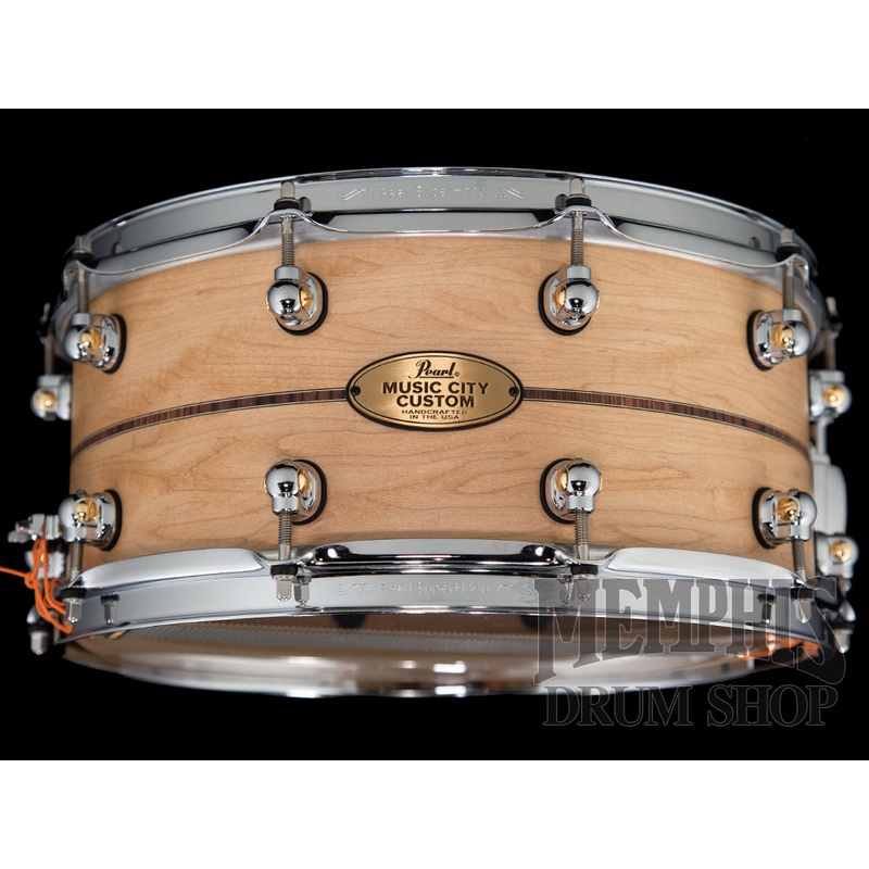 Pearl 14x6.5 Music City Custom Solid Maple Snare Drum with Kingwood Center Inlay