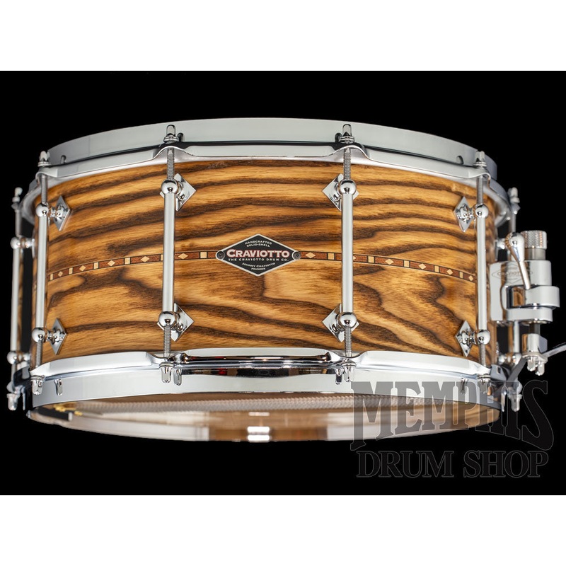Craviotto 14x6.5 Custom Shop Burnt Antique Ash Snare Drum with Walnut Inlay