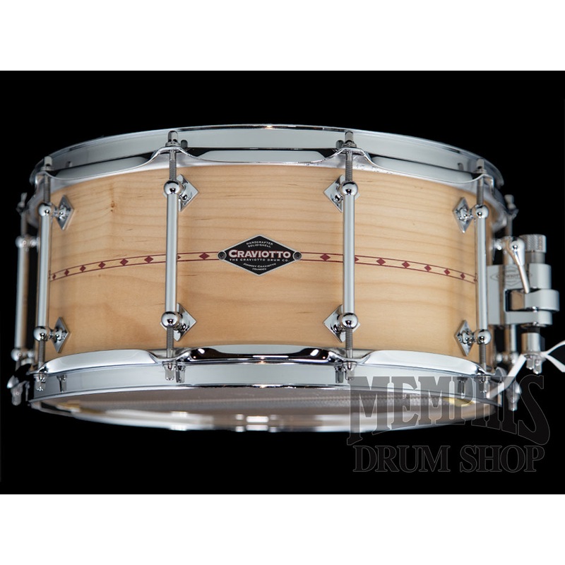 Craviotto 14x6.5 Custom Shop Figured Poplar Snare Drum with Red Inlay