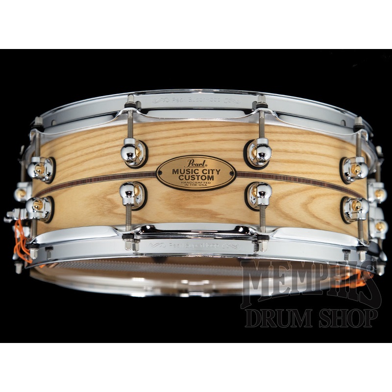Pearl 14x5 Music City Custom Solid Ash Snare Drum with Kingwood Center Inlay