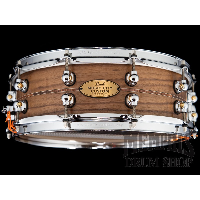 Pearl 14x5 Music City Custom Solid Walnut Snare Drum with Kingwood Center Inlay