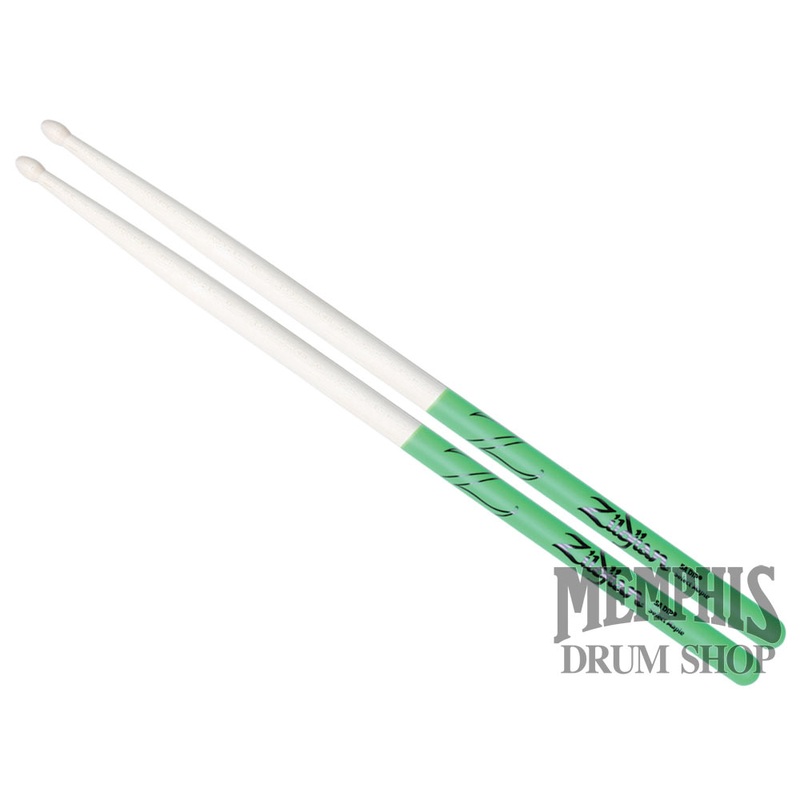 Zildjian 5A Maple Wood Tip Green Dip Drumsticks Z5AMDG