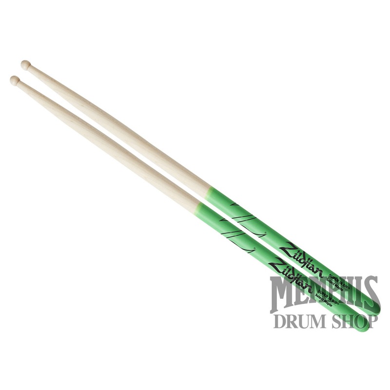 Zildjian Super 7A Maple Wood Tip Green Dip Drumsticks ZS7AMDG