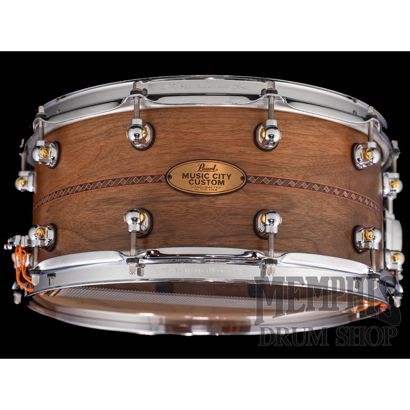 Pearl 14x6.5 Music City Custom One Of A Kind Solid Walnut Snare Drum with Inset Duo Bowline Inlay