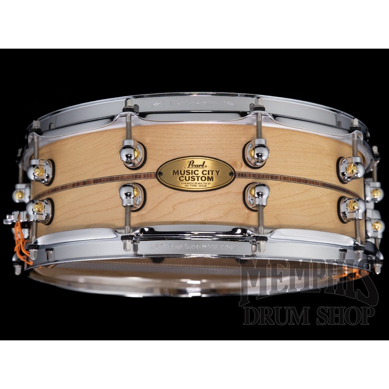 Pearl 14x5 Music City Custom Solid Maple Snare Drum with Kingwood Center Inlay