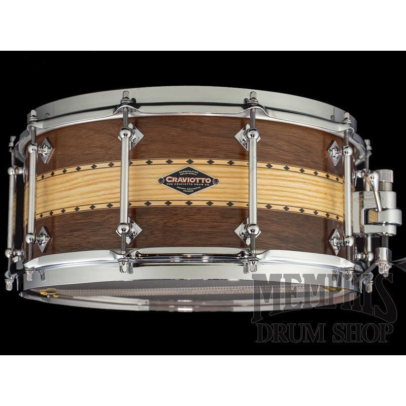 Craviotto 14x6.5 Custom Shop Walnut/Ash/Walnut Snare Drum with Dual Maple Inlay