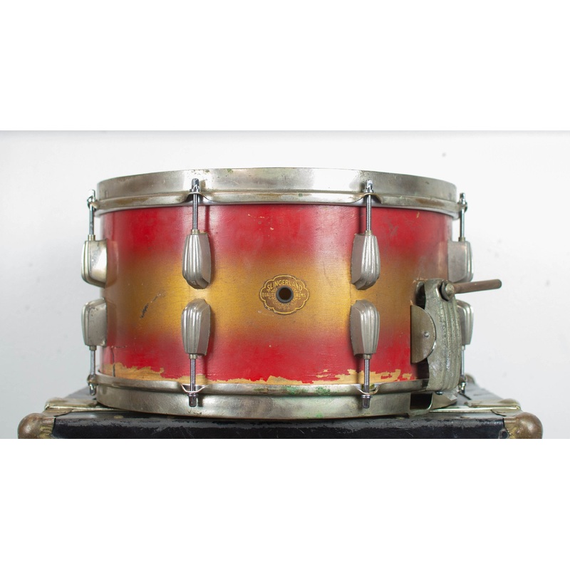 1940s Slingerland 7x14 Gold & Red Duco Snare Drum