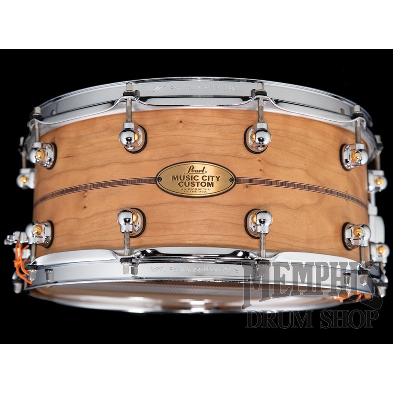 Pearl 14x6.5 Music City Custom Solid Cherry Snare Drum with Kingwood Center Inlay