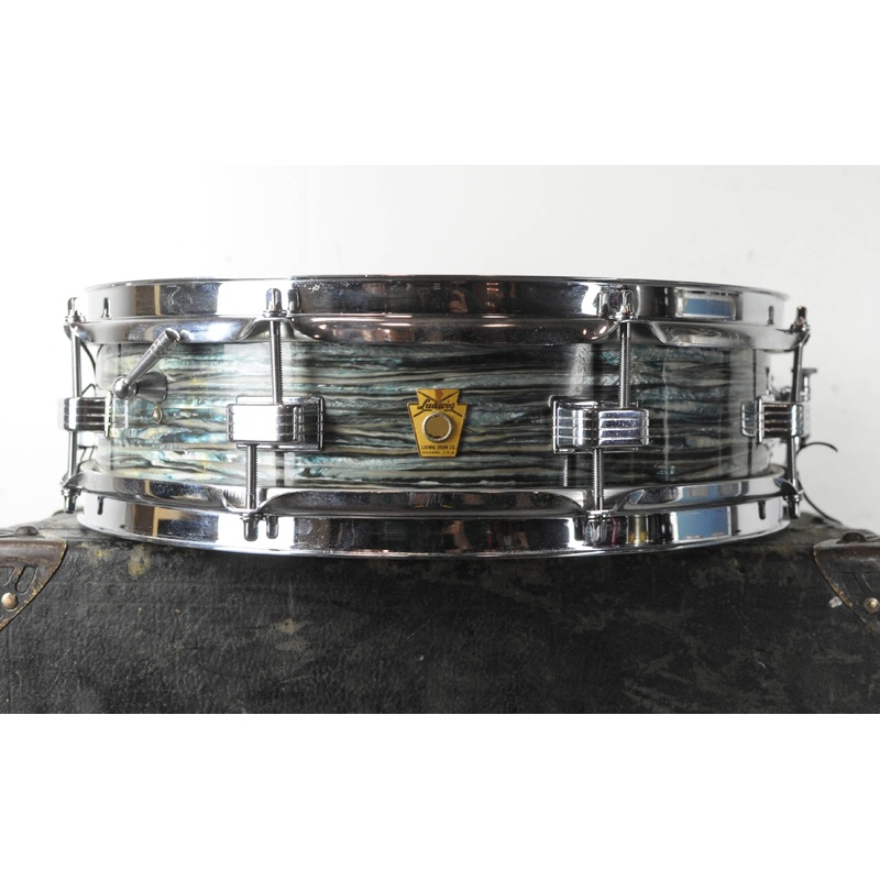 1960s Ludwig Pre-Serial 4x14 Oyster Blue Downbeat Snare Drum