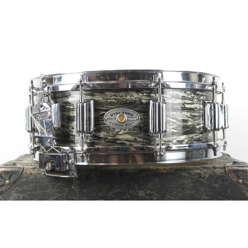 1970s Rogers 5x14 Black Strata Pearl Dynasonic Snare Drum