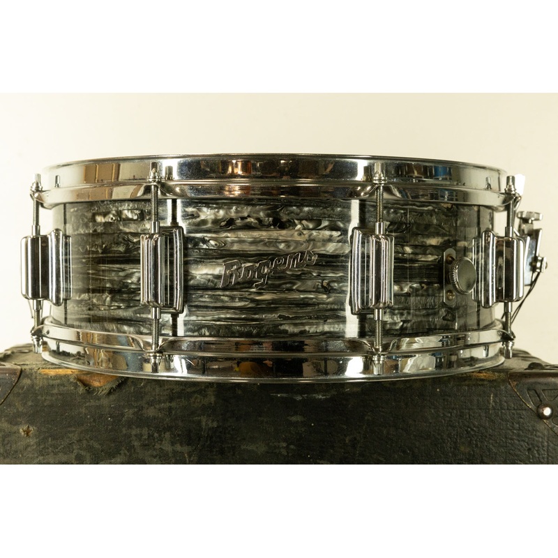 1970s Rogers 5x14 Black Strata Pearl Tower Snare Drum