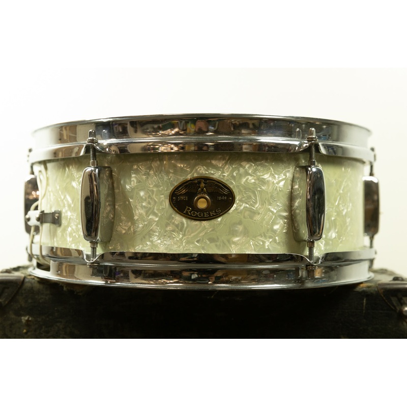 1950s Rogers 5x14 "Eagle Badge Spotlight" White Marine Pearl Snare Drum