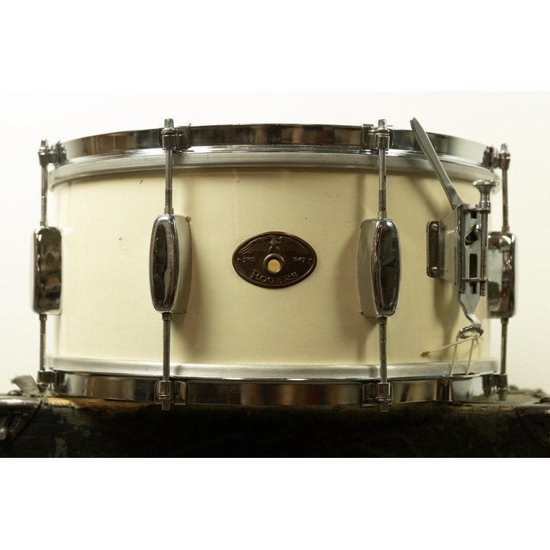1950s Rogers 6.5x14 White Lacquer Broadway Snare Drum