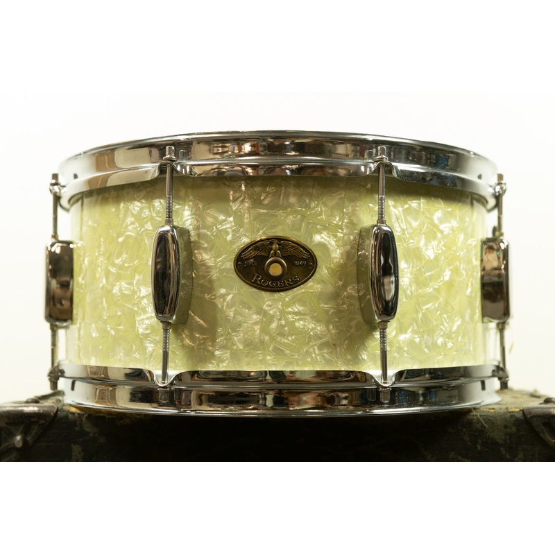 1950s Rogers 6.5x14 White Marine Pearl Holiday Snare Drum