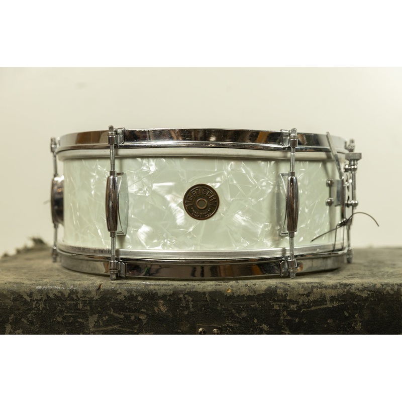 1960s Gretsch 5.5x14 White Marine Pearl Dixieland Snare Drum