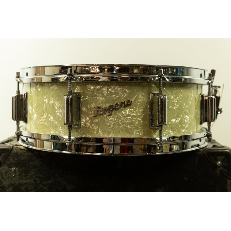 1960s Rogers 5x14 White Marine Pearl Tower Snare Drum