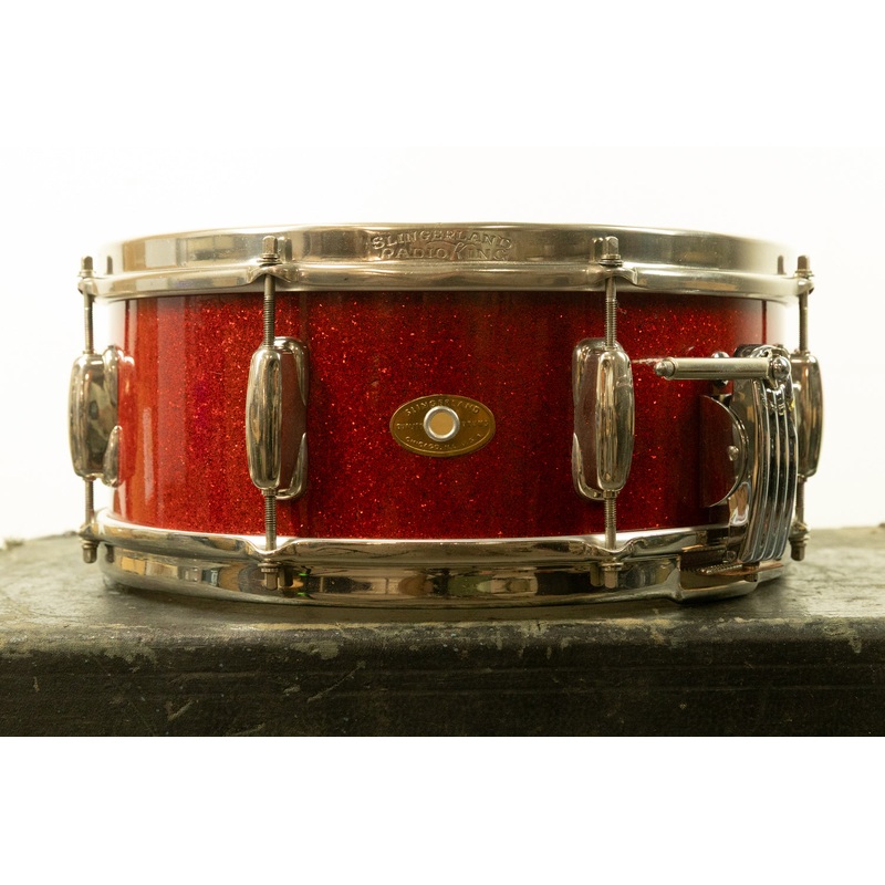 1950s Slingerland 5.5x14 Sparkling Red Pearl Super Gene Krupa Radio King Snare Drum