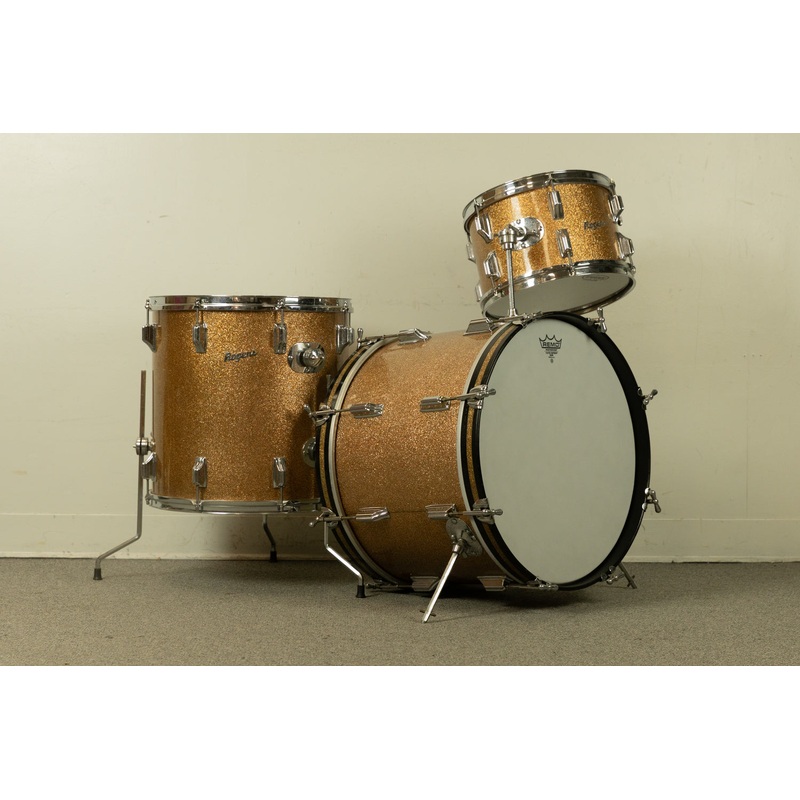1960s Rogers Champagne Sparkle 14x20 8x12 and 16x16 Drum Set