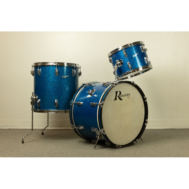 1960s Rogers Sparkling Blue 14x20 9x13 and 16x16 Drum Set