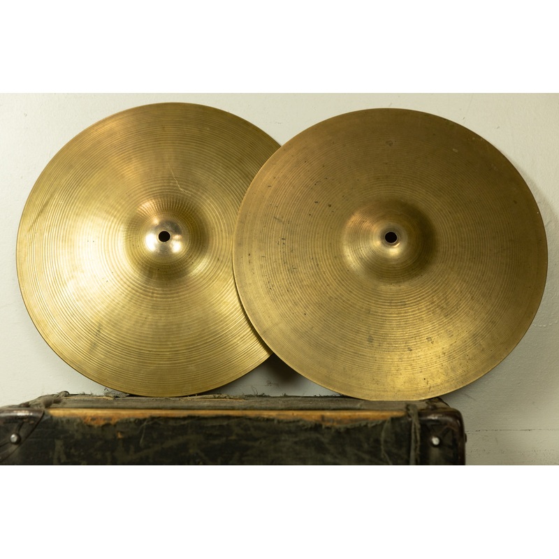1970s Zildjian 14" A Hollow Logo New Beat Hi Hat Cymbals 861g 1280g