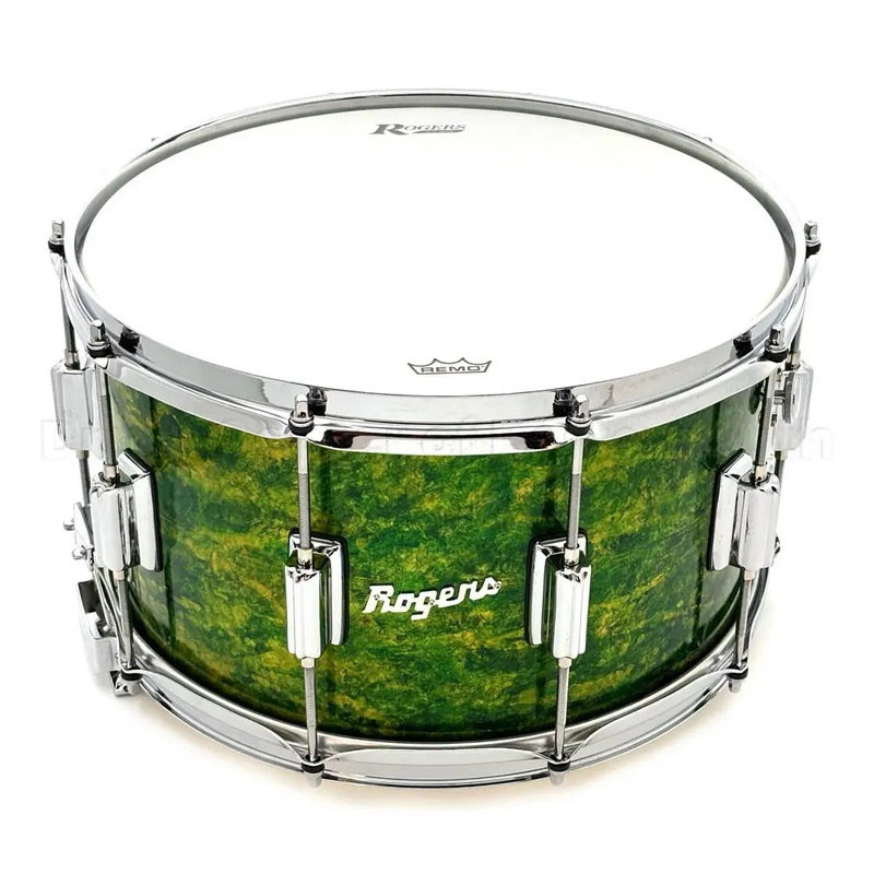 Rogers Dyna-Sonic 7-Line Brass Snare Drum 14x8 Green Alcohol Ink