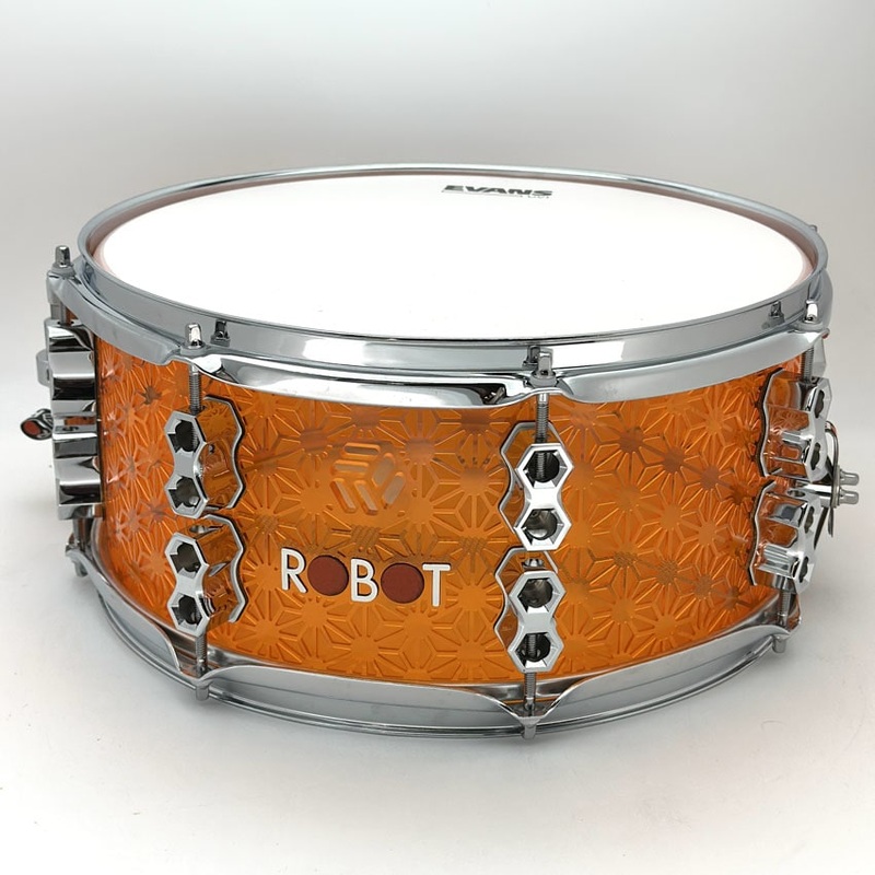 Robot Drum Company Asanoha Snare Drum 14x6.5 Amber Acrylic